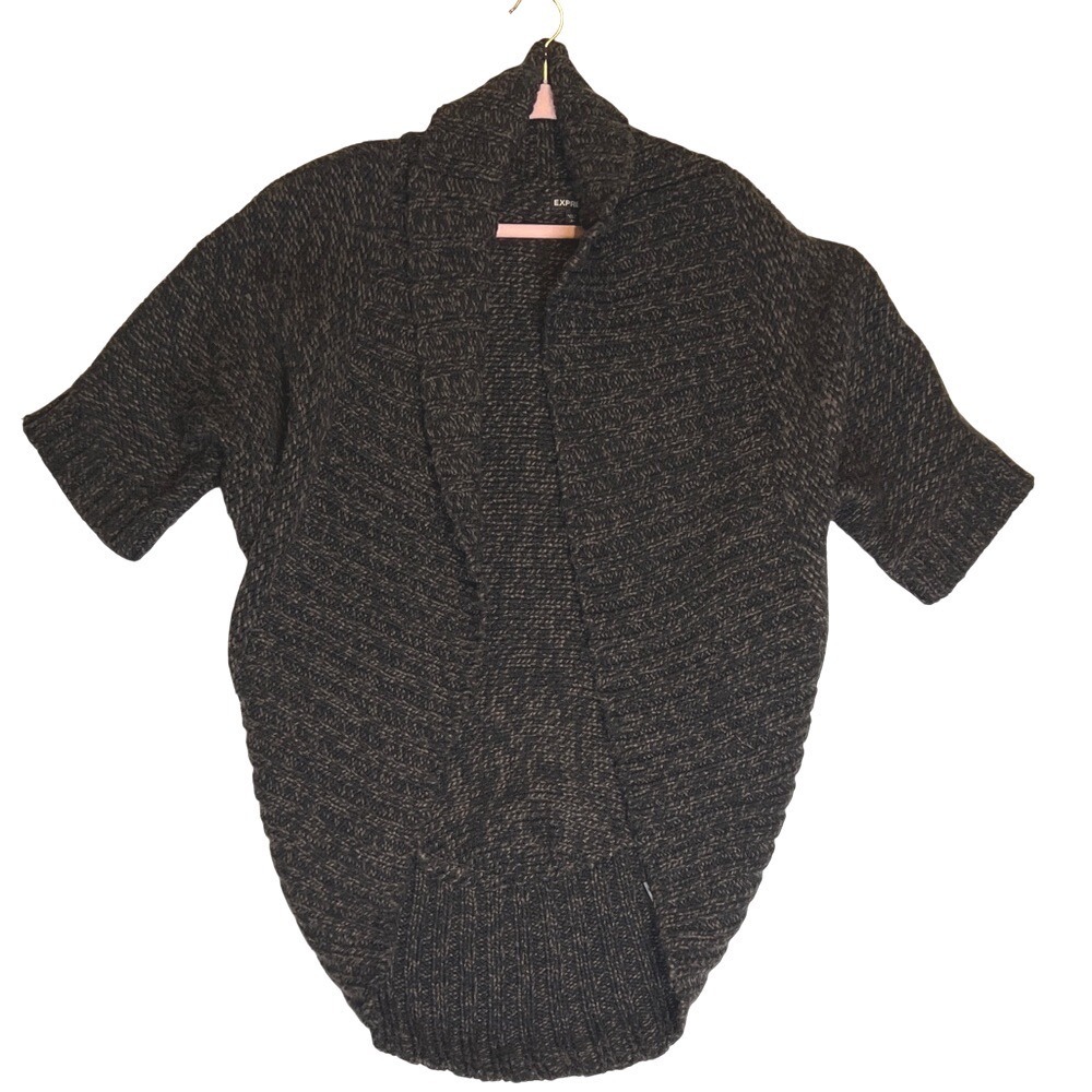 Express Chunky Knit‎ Slouchy Oversized Grey and Tan Dolman Sleeve Sweater Medium
